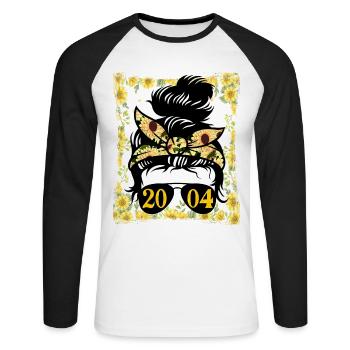 Tournesol Maman Née 2004 Anniversaire - T-shirt baseball manches longues Homme - blanc/noir - Devant - Nik (191cm)