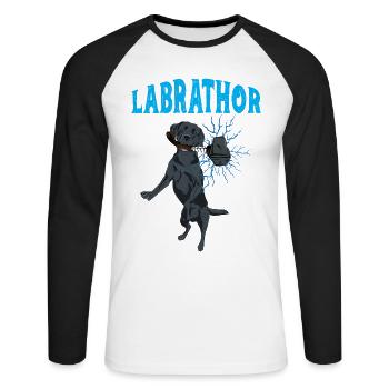Labrathor Labrador Retriever Golden Retriever - T-shirt baseball manches longues Homme - blanc/noir - Devant - Nik (191cm)