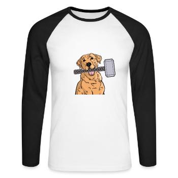 Labrathor Labrador Retriever Golden Retriever - T-shirt baseball manches longues Homme - blanc/noir - Devant - Nik (191cm)