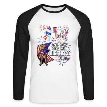 It's July 4th and yes, it's my birthday. - Unisex Long Sleeve Baseball T-Shirt - white/black - Front - Nik (191cm)