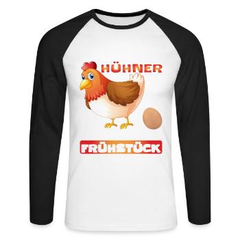 Ich liebe Hühner die kacken Frühstück Huhn - Unisex Baseballshirt langarm - Weiß/Schwarz - Vorne - Nik (191cm)