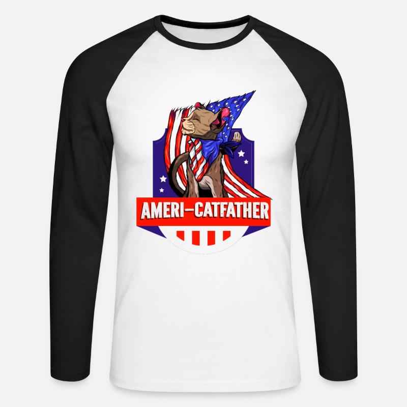 Ameri-catfather July 4 Independence Day - Unisex Long Sleeve Baseball T-Shirt - white/black