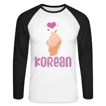 Korean Love Sign Korean Beloved - Unisex Long Sleeve Baseball T-Shirt - white/black - Front - Nik (191cm)
