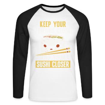 Gardez vos amis proches des amateurs de sushis Japon - T-shirt baseball manches longues Homme - blanc/noir - Devant - Nik (191cm)