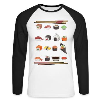 Sushi Autres gentils Amateurs de sushi Japon - T-shirt baseball manches longues Homme - blanc/noir - Devant - Nik (191cm)