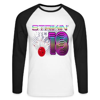 Striking Into 18 Bowling Bowler 18. Geburtstag - Unisex Baseballshirt langarm - Weiß/Schwarz - Vorne - Nik (191cm)