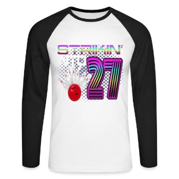 Frapper dans 27 Bowling Bowler 27e anniversaire - T-shirt baseball manches longues Homme - blanc/noir - Devant - Nik (191cm)