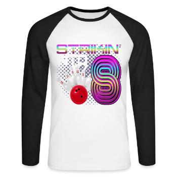 Striking Into 8 Bowling Bowler 8. Geburtstag - Unisex Baseballshirt langarm - Weiß/Schwarz - Vorne - Nik (191cm)