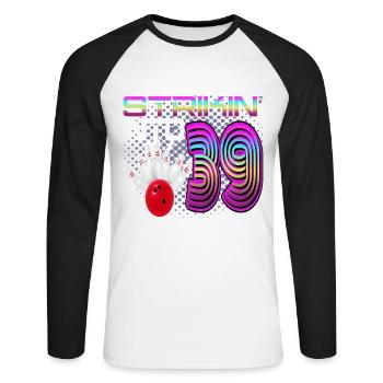 Striking Into 39 Bowling Bowler 39. Geburtstag - Unisex Baseballshirt langarm - Weiß/Schwarz - Vorne - Nik (191cm)