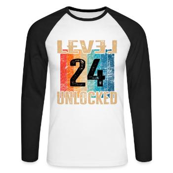 Birthday Happy Birthday Level Unlocked 24 years - Unisex Long Sleeve Baseball T-Shirt - white/black - Front - Nik (191cm)