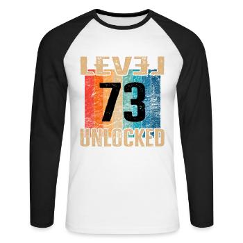 Geburtstag Happy Birthday Level Unlocked 73 Jahre - Unisex Baseballshirt langarm - Weiß/Schwarz - Vorne - Nik (191cm)