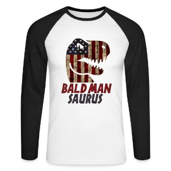 Patriotic Bald man Dinosaur - Unisex Long Sleeve Baseball T-Shirt - white/black - Front - Nik (191cm)