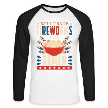 Échangez des feux d’artifice contre des ramen | amateurs de ramen | - T-shirt baseball manches longues Homme - blanc/noir - Devant - Nik (191cm)