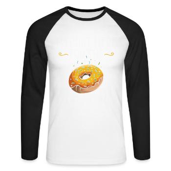 Je ne suis ici que pour des saupoudrages supplémentaires | Beignet - T-shirt baseball manches longues Homme - blanc/noir - Devant - Nik (191cm)