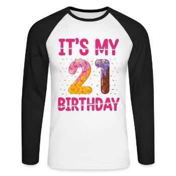 C’est mon 21e anniversaire | | du thème Sprinkles - T-shirt baseball manches longues Homme - blanc/noir - Devant - Nik (191cm)