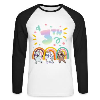 3rd Birthday Dabbing Llama Einhorn Faultier | 3rd - Unisex Baseballshirt langarm - Weiß/Schwarz - Vorne - Nik (191cm)