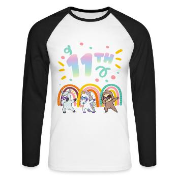 11. Geburtstag Dabbing Llama Einhorn Faultier | - Unisex Baseballshirt langarm - Weiß/Schwarz - Vorne - Nik (191cm)