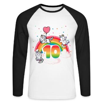 10ème anniversaire Dabbing Llama Licorne Paresseux | dixième - T-shirt baseball manches longues Homme - blanc/noir - Devant - Nik (191cm)
