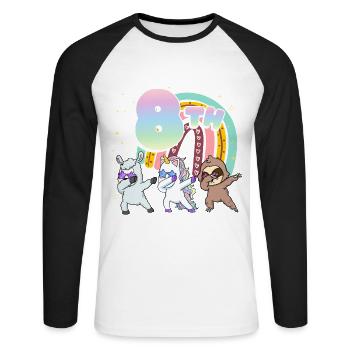 8th Birthday Dabbing Llama Unicorn Sloth | 8. - Unisex Long Sleeve Baseball T-Shirt - white/black - Front - Nik (191cm)