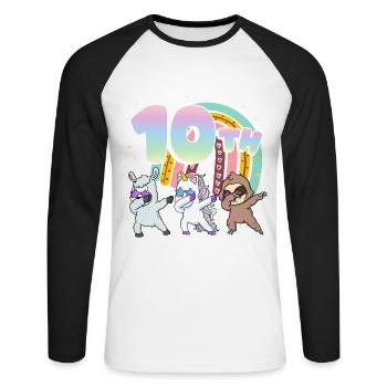 10. Geburtstag Dabbing Llama Einhorn Faultier | - Unisex Baseballshirt langarm - Weiß/Schwarz - Vorne - Nik (191cm)