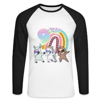 9th Birthday Dabbing Llama Unicorn Sloth | 9. - Unisex Long Sleeve Baseball T-Shirt - white/black - Front - Nik (191cm)