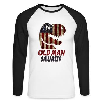 Patriotic Old man Dinosaur - Unisex Baseballshirt langarm - Weiß/Schwarz - Vorne - Nik (191cm)