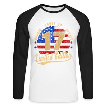 Mise à jour Level Up 17 Years Limited Edition USA - T-shirt baseball manches longues Homme - blanc/noir - Devant - Nik (191cm)