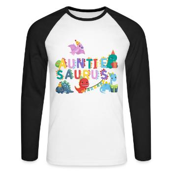 Aunt Saurus | Rawr Dinosaur Tshirt | Family - Unisex Long Sleeve Baseball T-Shirt - white/black - Front - Nik (191cm)