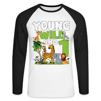 Junge Wilde Und 1 | Safari-tier-themen-geburtstag - Unisex Baseballshirt langarm - Weiß/Schwarz - Vorne - Nik (191cm)