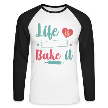 Life Is What You Bake | Baker Shirt - Unisex Long Sleeve Baseball T-Shirt - white/black - Front - Nik (191cm)