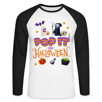 Pop Halloween | Halloween Costume | Halloween - Unisex Long Sleeve Baseball T-Shirt - white/black - Front - Nik (191cm)