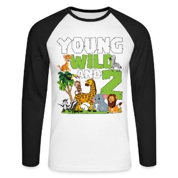 Junge Wilde Und 2 | Safari-tier-themen-geburtstag - Unisex Baseballshirt langarm - Weiß/Schwarz - Vorne - Nik (191cm)