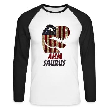 Patriotic Ahm Dinosaur - Unisex Baseballshirt langarm - Weiß/Schwarz - Vorne - Nik (191cm)