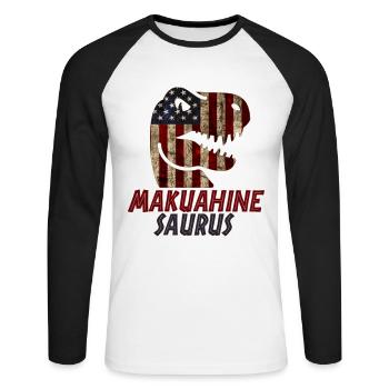 Patriotic Makuahine Dinosaur - Unisex Baseballshirt langarm - Weiß/Schwarz - Vorne - Nik (191cm)