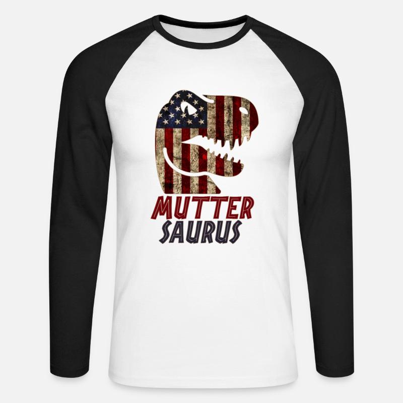 Patriotic Mutter Dinosaur - Unisex Baseballshirt langarm - Weiß/Schwarz
