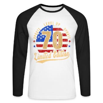 Mise à jour Level Up 70 Years Limited Edition USA - T-shirt baseball manches longues Homme - blanc/noir - Devant - Nik (191cm)