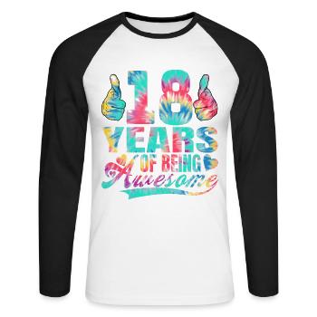 18th birthday or anniversary 18 years of being - Unisex Long Sleeve Baseball T-Shirt - white/black - Front - Nik (191cm)