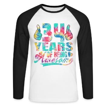 34th birthday or anniversary 34 years of being - Unisex Long Sleeve Baseball T-Shirt - white/black - Front - Nik (191cm)