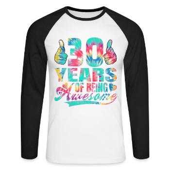 30e anniversaire ou anniversaire 30 ans d’existence - T-shirt baseball manches longues Homme - blanc/noir - Devant - Nik (191cm)
