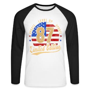 Mise à jour Level Up 87 Years Limited Edition USA - T-shirt baseball manches longues Homme - blanc/noir - Devant - Nik (191cm)