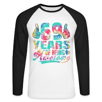 69th birthday or anniversary 69 years of being - Unisex Long Sleeve Baseball T-Shirt - white/black - Front - Nik (191cm)