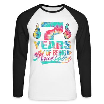 7th birthday or anniversary 7 years of being - Unisex Long Sleeve Baseball T-Shirt - white/black - Front - Nik (191cm)