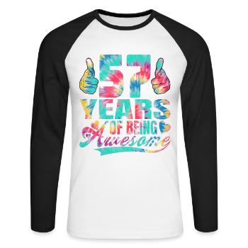 57th birthday or anniversary 57 years of being - Unisex Long Sleeve Baseball T-Shirt - white/black - Front - Nik (191cm)