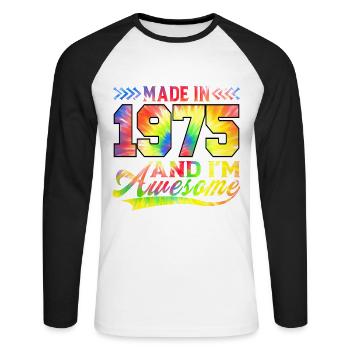 Fabriqué en 1975 et je suis un spectre de couleurs génial - T-shirt baseball manches longues Homme - blanc/noir - Devant - Nik (191cm)