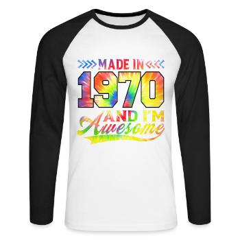 Fabriqué en 1970 et je suis un spectre de couleurs génial - T-shirt baseball manches longues Homme - blanc/noir - Devant - Nik (191cm)