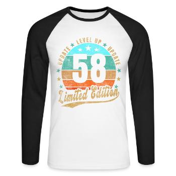 Update Level Up 58 Jahre Limited Edition Retro - Unisex Baseballshirt langarm - Weiß/Schwarz - Vorne - Nik (191cm)