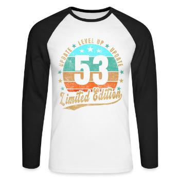 Update Level Up 53 Years Limited Edition Retro - Unisex Long Sleeve Baseball T-Shirt - white/black - Front - Nik (191cm)