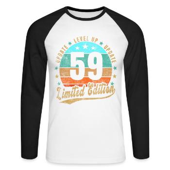 Mise à jour Level Up 59 Years Limited Edition Retro - T-shirt baseball manches longues Homme - blanc/noir - Devant - Nik (191cm)