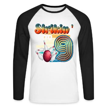 Strikin' Into 9 Bowling Bowler 9. Geburtstag - Unisex Baseballshirt langarm - Weiß/Schwarz - Vorne - Nik (191cm)