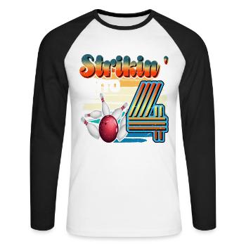 Strikin' Into 4 Bowling Bowler 4. Geburtstag Feier - Unisex Baseballshirt langarm - Weiß/Schwarz - Vorne - Nik (191cm)